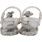 Chanel Silver Glitter Camellia Jelly Sandals (38)