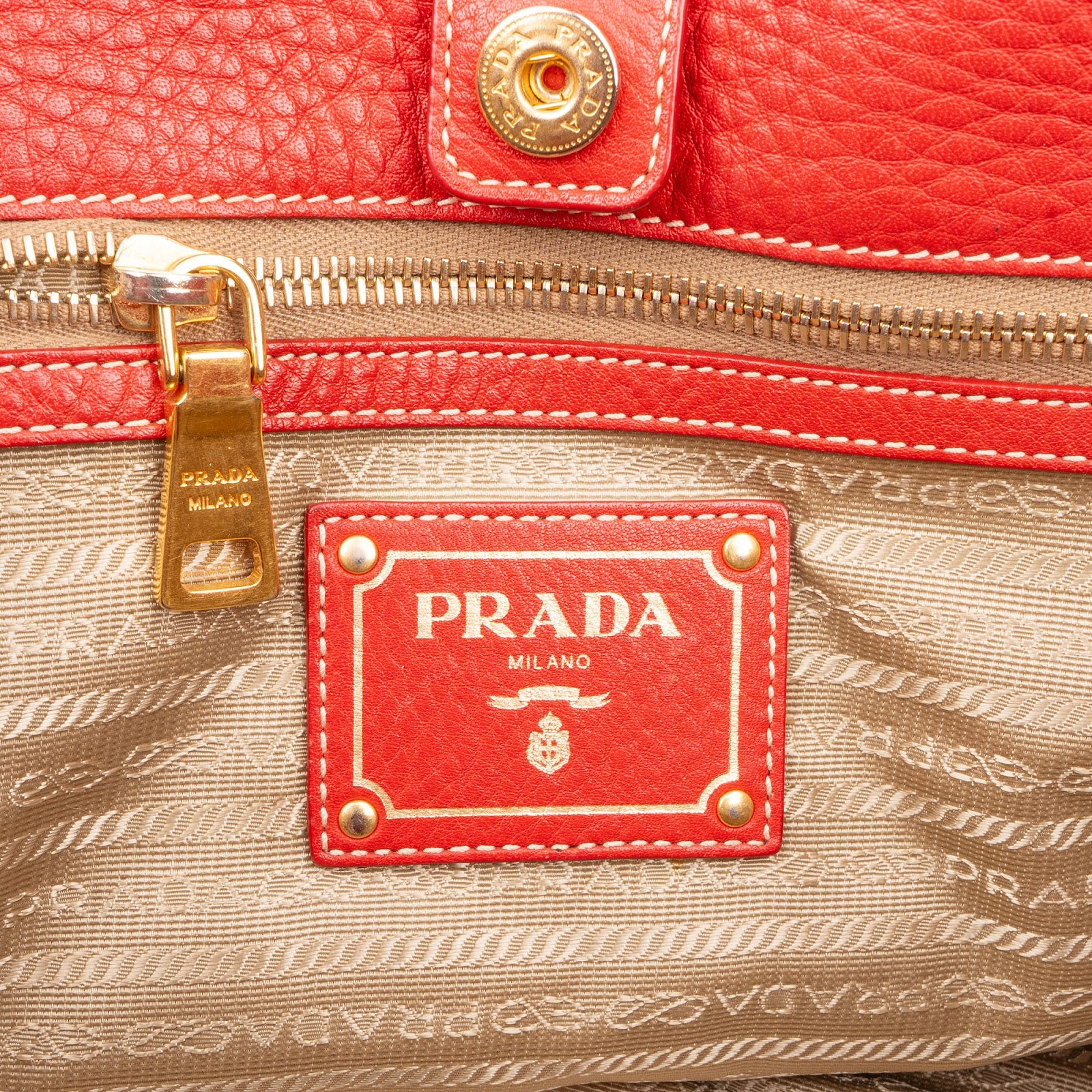 Prada Grained Red Vitello Daino Tote Handbag - vintageandkickz