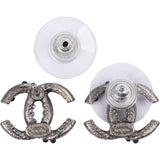 Chanel Ruthenium Textured CC Pearl & Strass Stud Earrings