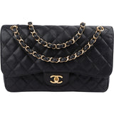 Chanel Quilted Caviar Leather Palladium Jumbo Double Flap Crossbody Bag