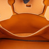 Hermès Fjord Leather Birkin 35 Handbag Beige Brown Palladium Hardware - vintageandkickz