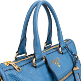 Prada Blue Leather Vitello Daino Satchel Handbag