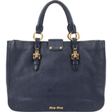 Miu Miu Blue Vitello Leather Tote Handbag