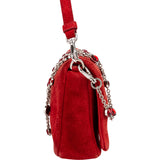 Miu Miu Red Suede Jeweled Chain Shoulder Crossbody Bag
