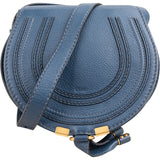 Chloé Blue Grained Calfskin Marcie Saddle Crossbody Bag