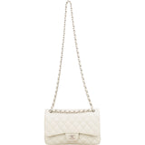 Chanel Quilted Caviar Leather Palladium Jumbo Double Flap Crossbody Bag