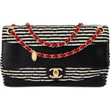 Chanel Striped Cotton Leather Single Flap Crossbody Bag