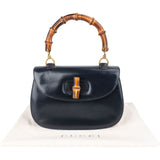 Gucci Navy Smooth Leather Bamboo Top Handle Bag Handbag
