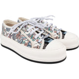 Christian Dior White Multicolor Cotton Embroidered Flowers & Butterfly's Walk'N Platform Sneakers (37)