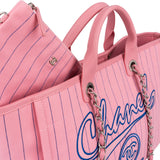 Chanel Canvas Pinstripe Baseball Bicolor Deauville Tote Shopper Shoulder Bag