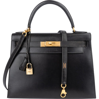 Hermès Noir Box Calf Leather Kelly 28 Handbag