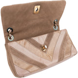 Chanel Suede Leather Chevron Patchwork Single Flap Shoulder Bag