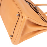 Hermès Fjord Leather Birkin 35 Handbag Beige Brown Palladium Hardware - vintageandkickz