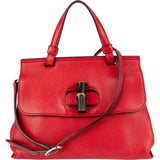 Gucci Red Pebbled Leather Bamboo Daily Top Handle Handbag