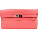 Hermès Bubble Gum Mysore Leather Kelly Wallet - vintageandkickz
