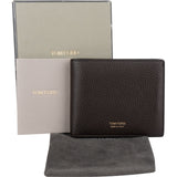 Tom Ford Brown Grained Calfskin Bifold Card Holder Wallet