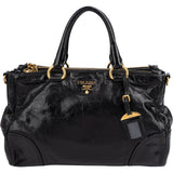 Prada Black Vitello Shine Leather Bauletto Handbag