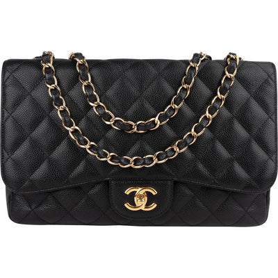 Chanel Quilted Caviar Leather Jumbo Single Flap Crossbody Bag - vintageandkickz