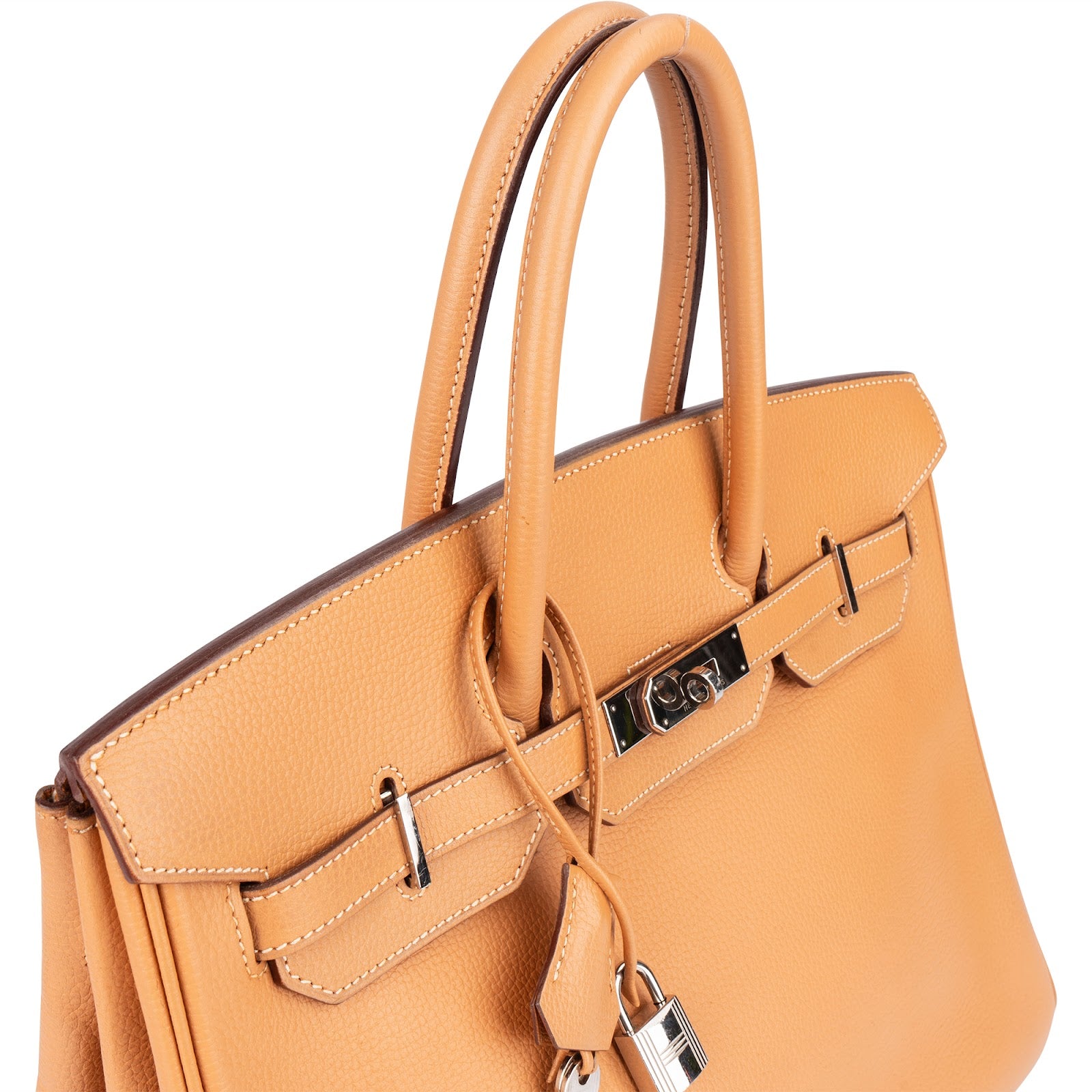Hermès Fjord Leather Birkin 35 Handbag Beige Brown Palladium Hardware - vintageandkickz