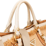 Prada Raffia and Leather Studded Handbag