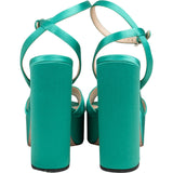 Prada Turquoise Satin Platform Block Sandals Heels (34,5)