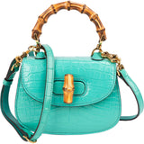 Gucci Turquoise Exotic Leather Crocodile Bamboo 1947 Mini Top Handle Crossbody Bag
