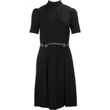 Gucci BlackCrepe Wool Silk Horsebit Belt Short Sleeve Turtle Neck Dress (L)