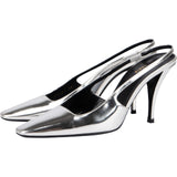 Yves Saint Laurent Silver Metallic Patent Leather Blade Slingback Pumps (37)