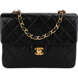 Chanel Quilted Lambskin Rectangular 24K Gold Single Flap Crossbody Bag