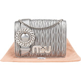 Miu Miu Metallic Silver Matelassé Nappa Leather Crystal Small Crossbody Bag