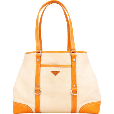 [🔄️B20 / F38] Prada Canvas and Leather Tote Shoulder Bag - vintageandkickz