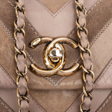 Chanel Suede Leather Chevron Patchwork Single Flap Shoulder Bag