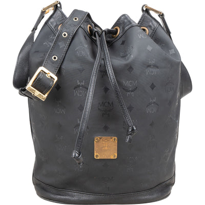 MCM Monogram Visetos Nylon Drawstring Bucket Crossbody Bag