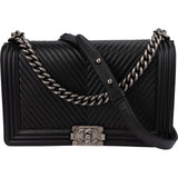 Chanel Chevron Quilted Lambskin Medium Boy Single Flap Crossbody Bag