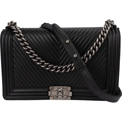 Chanel Chevron Quilted Lambskin Medium Boy Single Flap Crossbody Bag