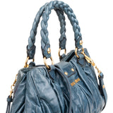 Miu Miu Blue Leather Vitello Lux Pleated Handbag