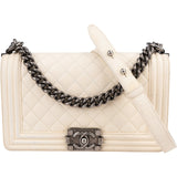 Chanel Quilted Patent Leather Medium Single Flap Boy Crossbody Bag