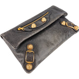 Balenciaga Grey Blue Leather GHW Envelope City Clutch