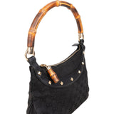 [🔄️B09 / F15] Gucci Monogram Black GG Canvas Bamboo Studded Hobo Handbag - vintageandkickz