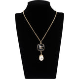Chanel Gold CC Black Enamel Pearl Drop Necklace
