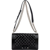 Chanel Quilted Patent Leather Medium Boy Crossbody Bag
