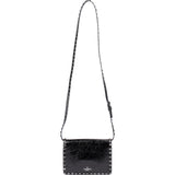 Valentino Garavani Black Line Crinkled Shine Leather Rockstud Flap Crossbody Bag