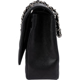 Chanel Quilted Caviar Leather Palladium Maxi Double Flap Crossbody Bag