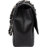 Chanel Quilted Caviar Leather Palladium Jumbo Single Flap Crossbody Bag