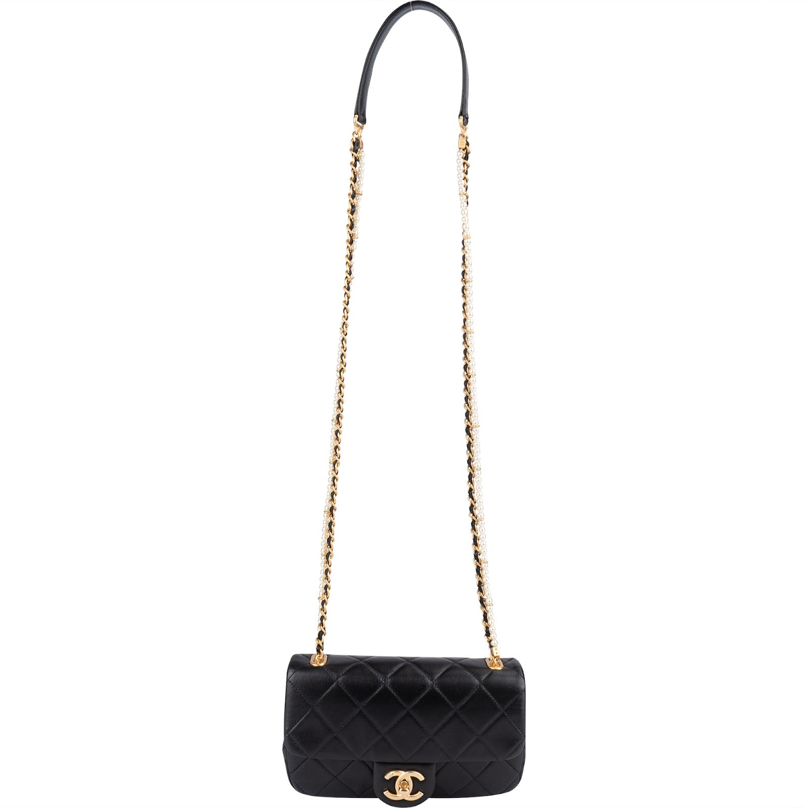 Chanel Quilted Lambskin Pearl Mini Single Flap Crossbody Bag - vintageandkickz
