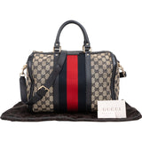 Gucci Monogram GG Canvas Web Stripe Boston 30 Handbag