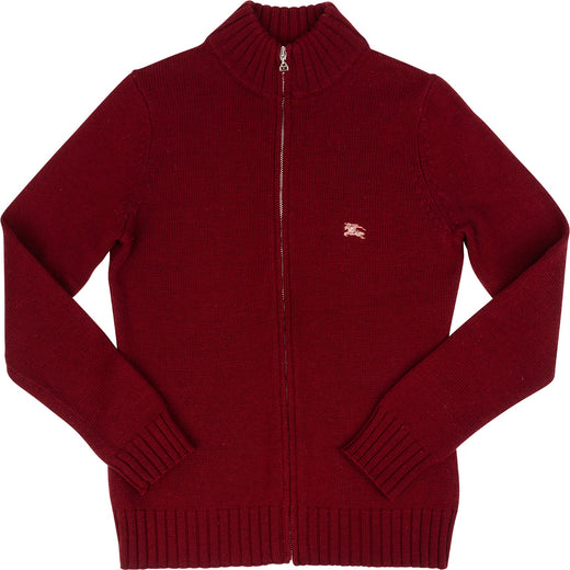 Burberry Blue Label Bordeaux Wool Women's Zip Sweater Jacket (M)