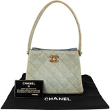 Chanel Iconic Quilted Denim 24K Gold Small Top Handle Handbag