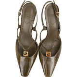 Fendi Olive Green Patent Leather FF  Slingback Pumps (35)