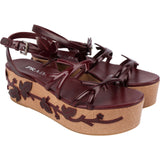 Prada Wine Red Patent Leather Floral Applique Platform Sandals (38,5)